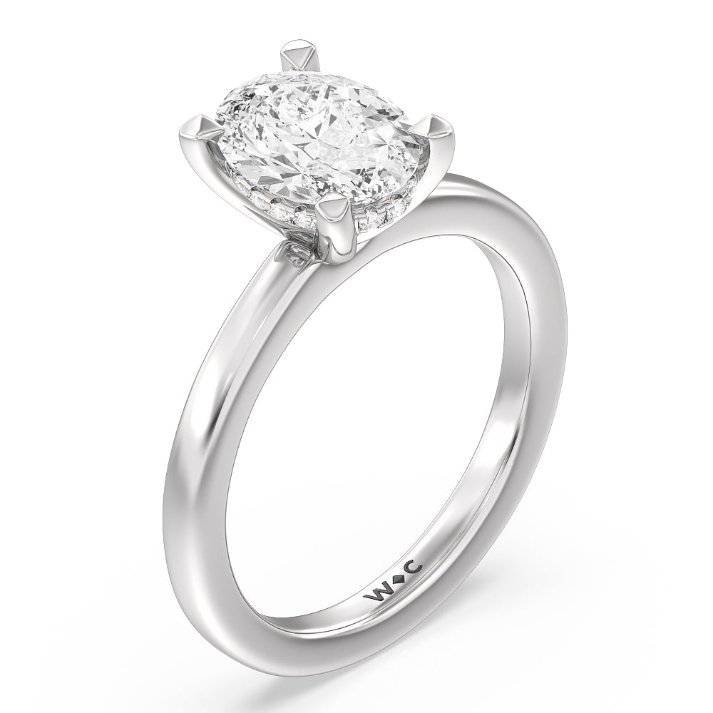 Solitaire Classic Hidden Halo Engagement Ring with Oval Cut Diamond in 14KT Platinum view 3
