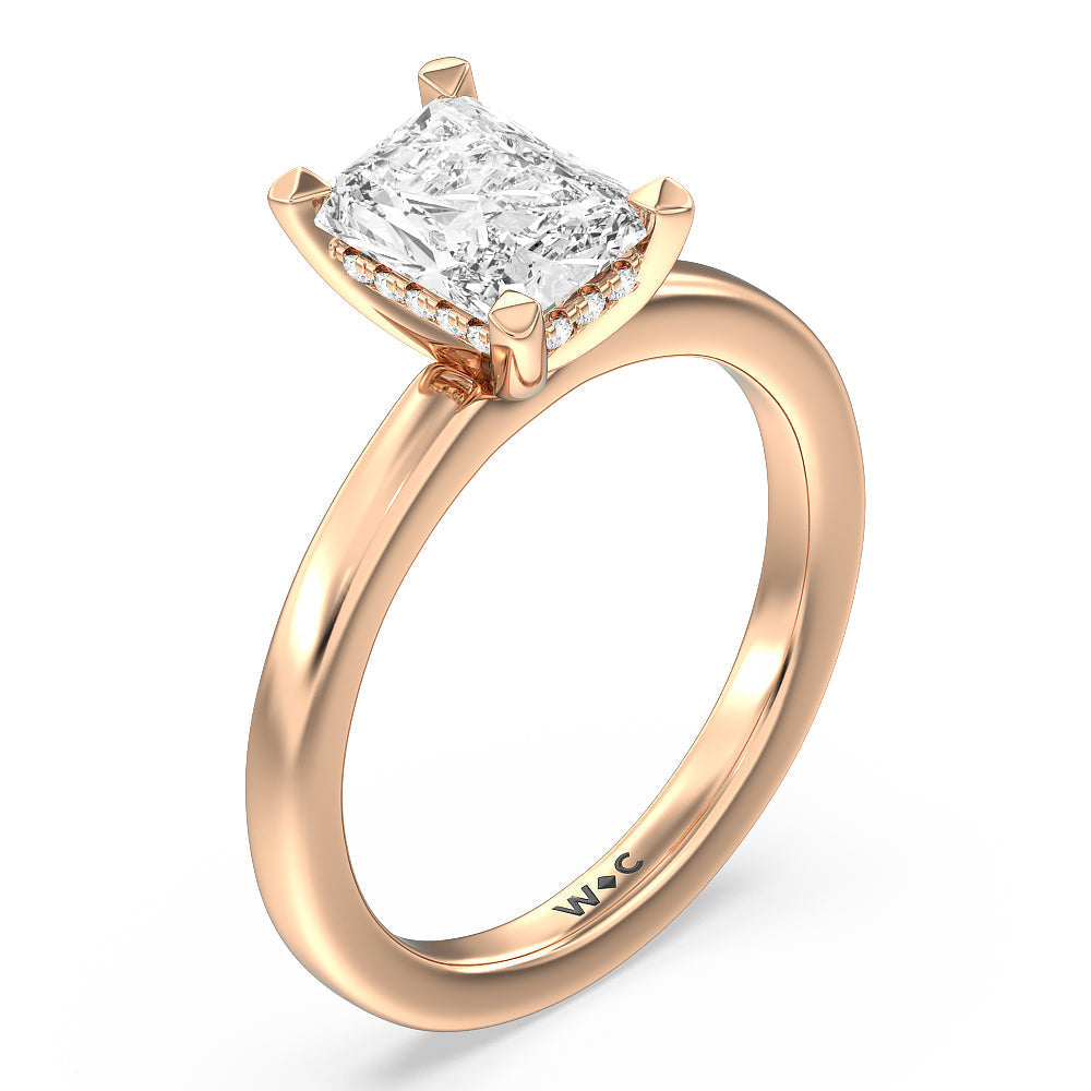 Solitaire Classic Hidden Halo Engagement Ring with Radiant Cut Diamond in 14KT Rose Gold view 3
