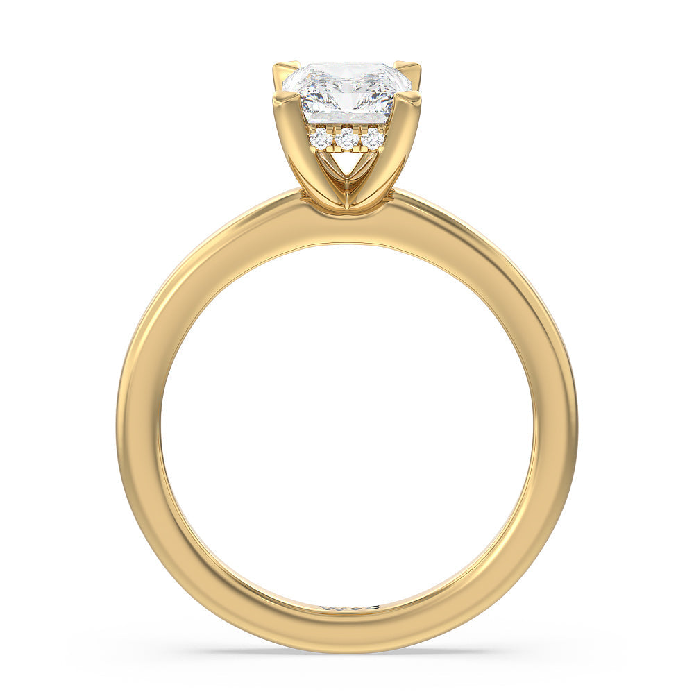 Solitaire Classic Hidden Halo Engagement Ring with Radiant Cut Diamond in 14KT Yellow Gold view 2
