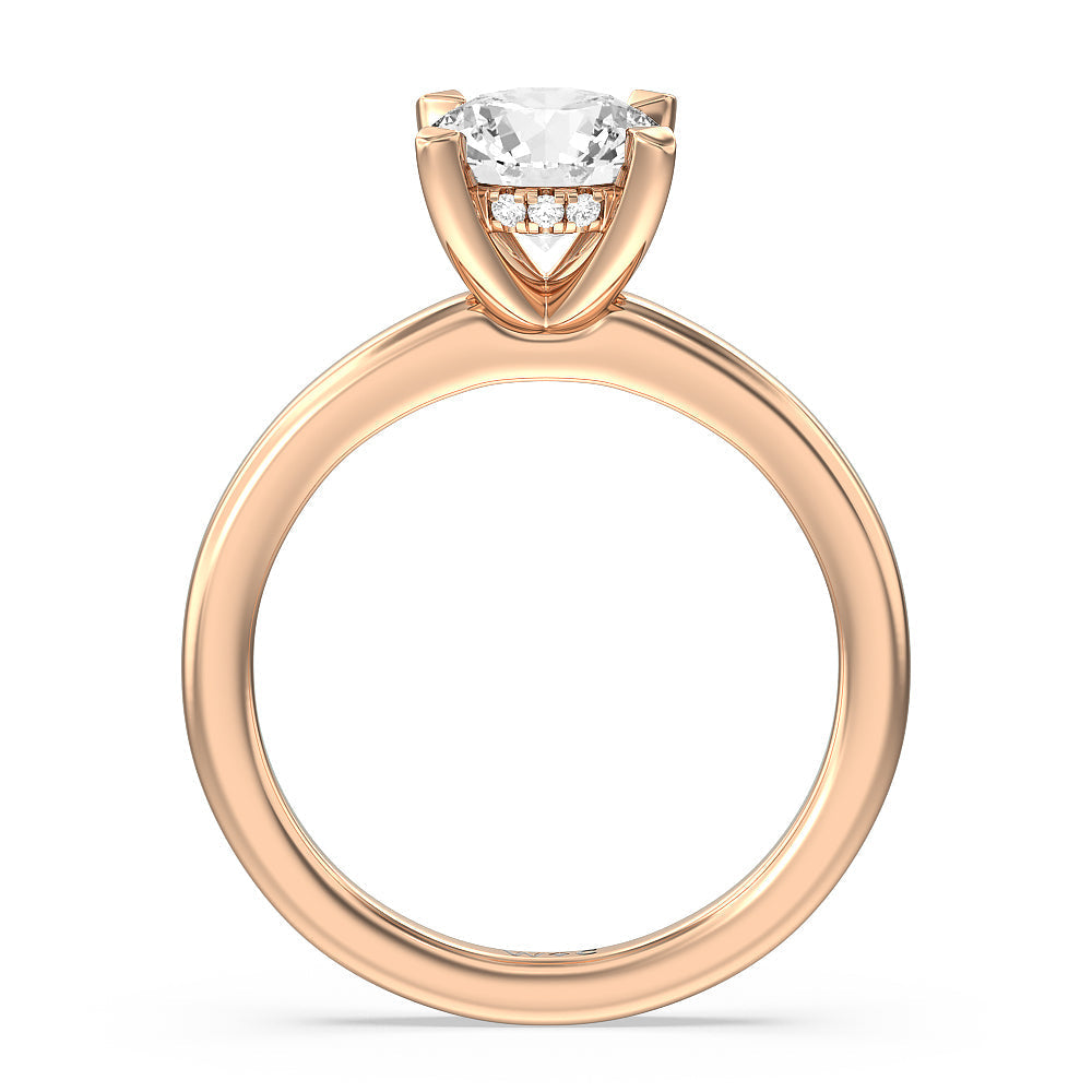 Solitaire Classic Hidden Halo Engagement Ring with Round Cut Diamond in 14KT Rose Gold view 2
