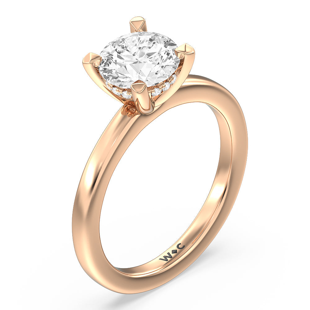 Solitaire Classic Hidden Halo Engagement Ring with Round Cut Diamond in 14KT Rose Gold view 3
