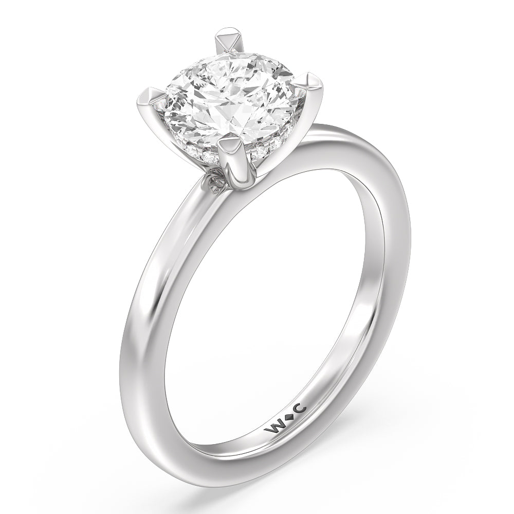 Solitaire Classic Hidden Halo Engagement Ring with Round Cut Diamond in 14KT Platinum view 3
