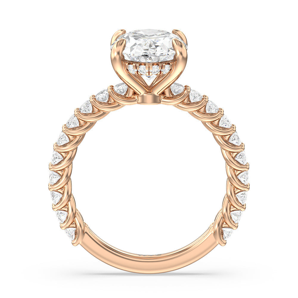 Oval Cut Hidden Halo Oval Side Stones Engagement Ring with Lab Grown Diamond in 14KT Rose Gold view 2
