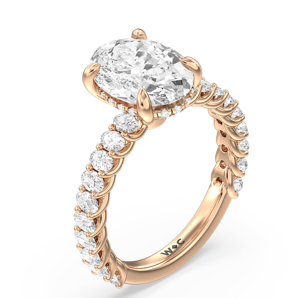 Oval Cut Hidden Halo Oval Side Stones Engagement Ring with Lab Grown Diamond in 14KT Rose Gold view 3
