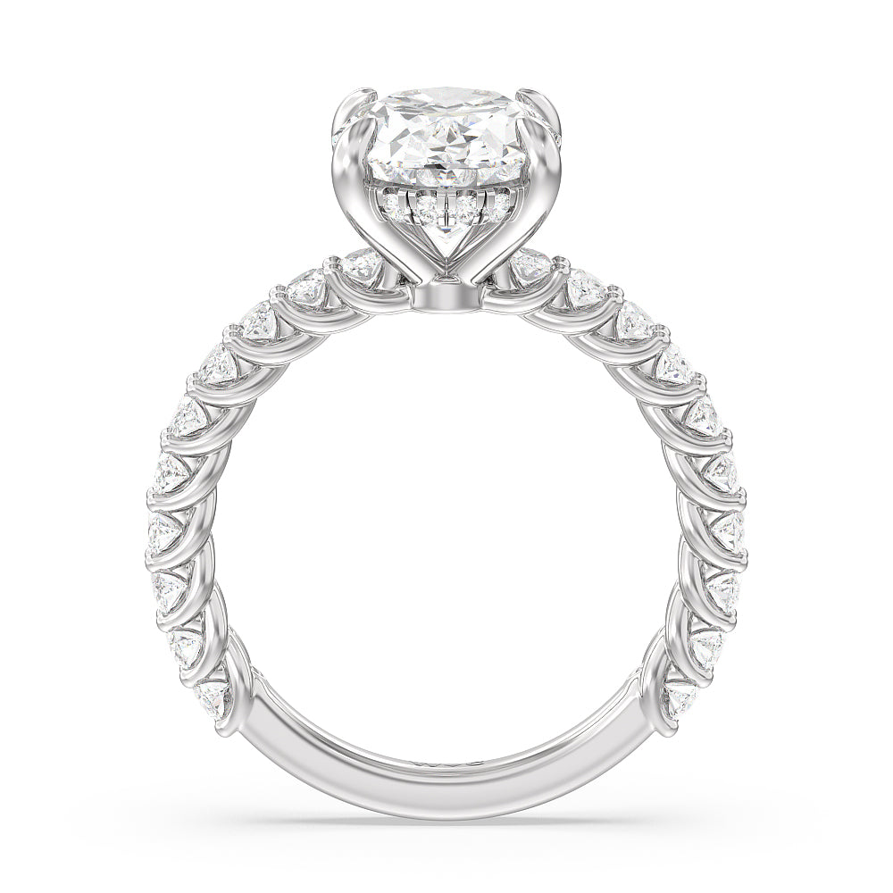 Oval Cut Hidden Halo Oval Side Stones Engagement Ring with Lab Grown Diamond in 14KT Platinum view 2
