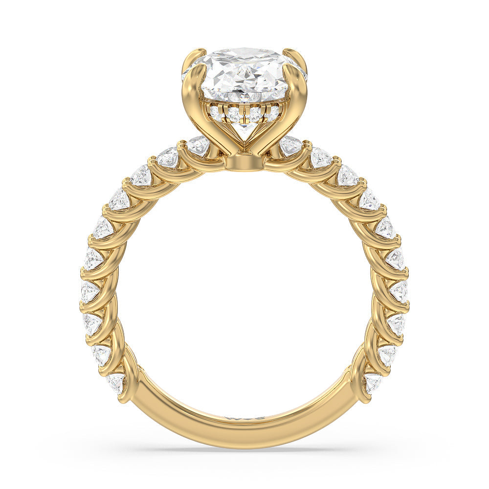 Oval Cut Hidden Halo Oval Side Stones Engagement Ring with Lab Grown Diamond in 14KT Yellow Gold view 2
