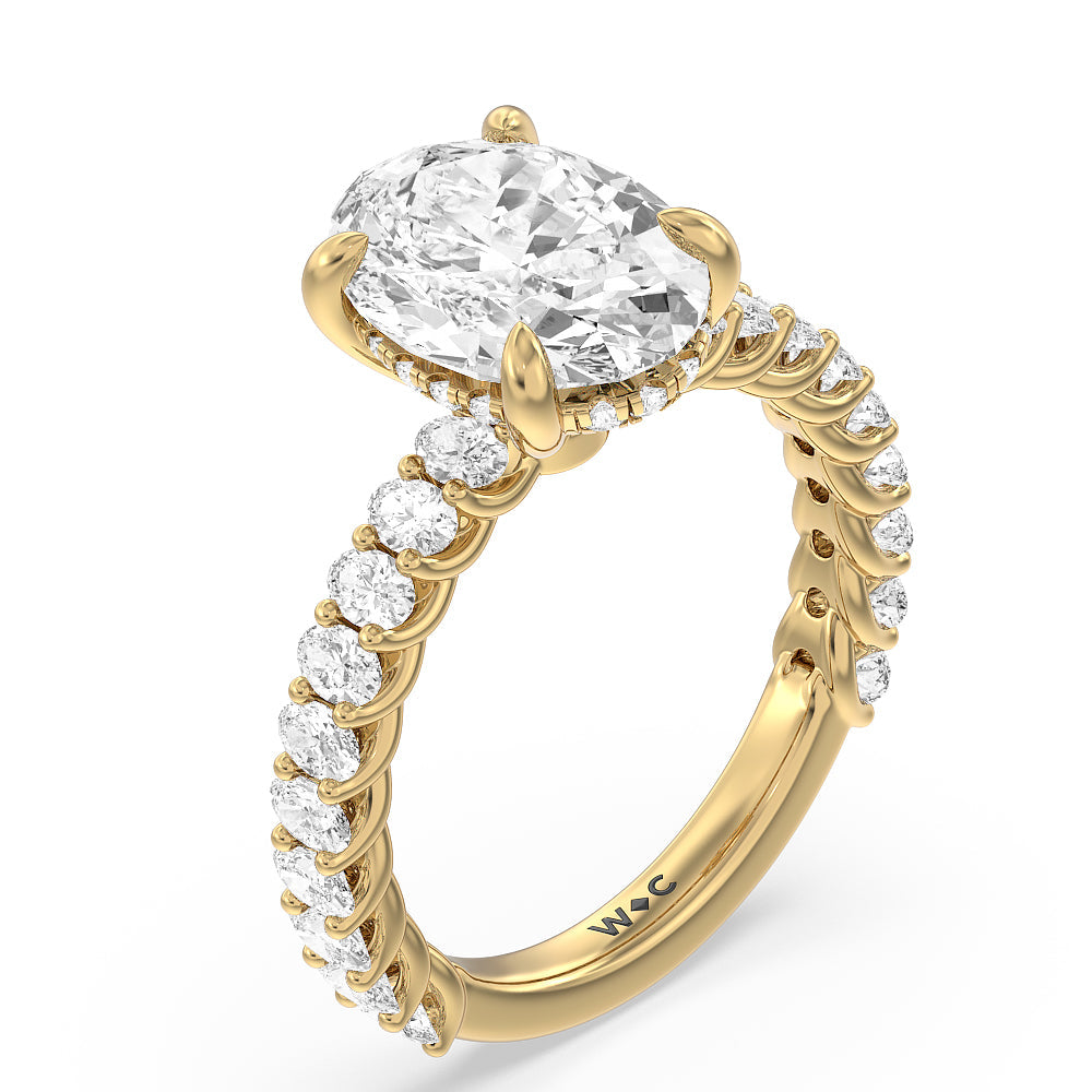 Oval Cut Hidden Halo Oval Side Stones Engagement Ring with Lab Grown Diamond in 14KT Yellow Gold view 3
