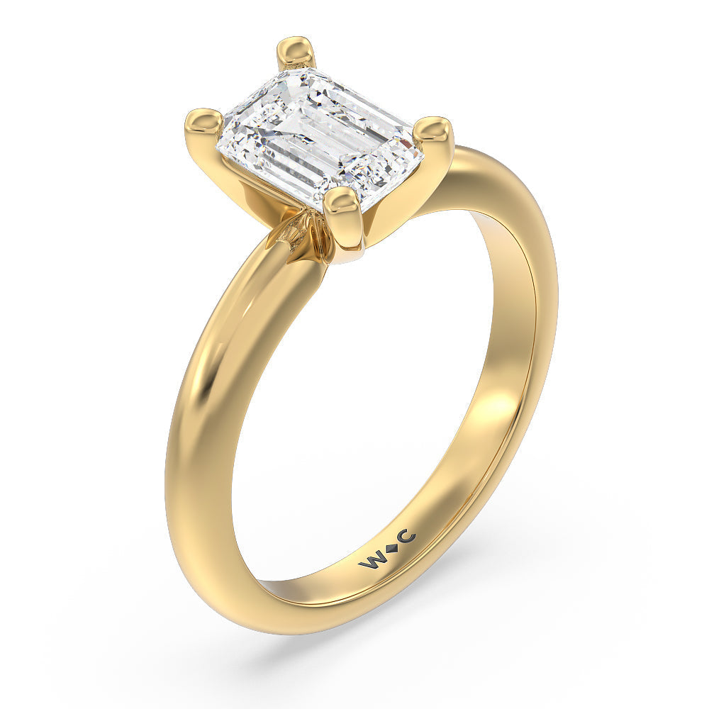 Emerald Cut Medi Classic Four Prong Solitaire Diamond Engagement Ring with Lab Grown Diamond in 14KT Yellow Gold view 3
