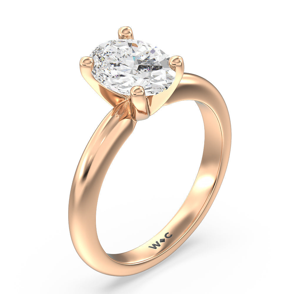 Medi Classic Four Prong Solitaire Diamond Engagement Ring with Oval Cut Diamond in 14KT Rose Gold view 3
