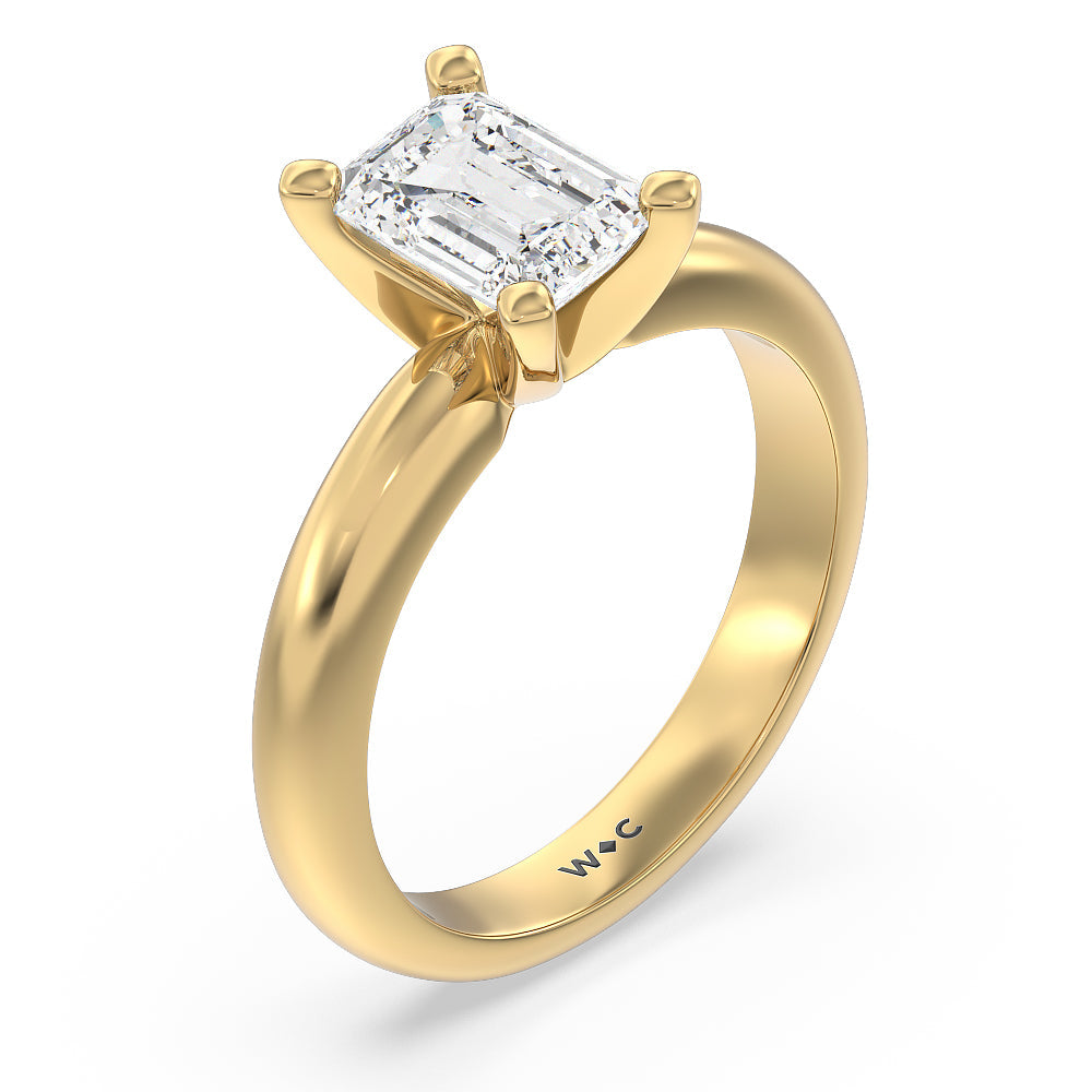 Emerald Cut Maxi Classic Four Prong Solitaire Diamond Engagement Ring with Lab Grown Diamond in 14KT Yellow Gold view 3

