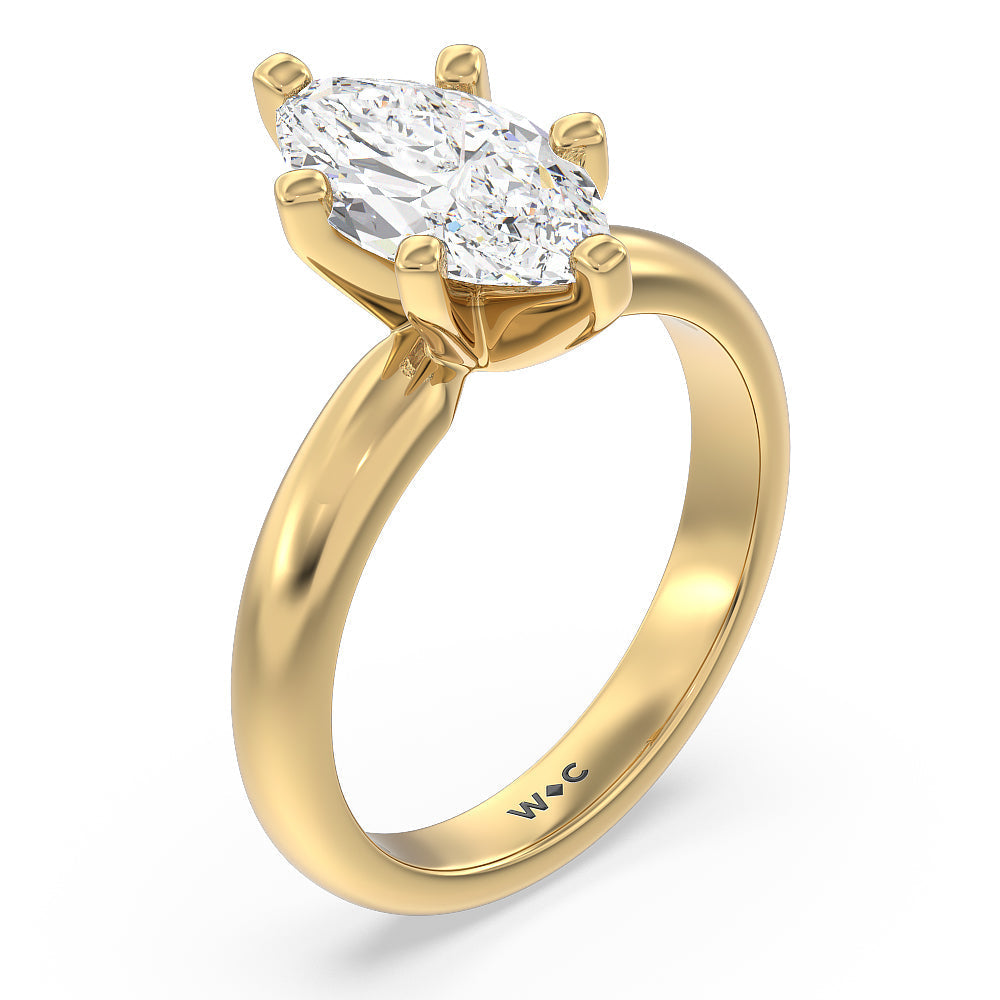 Marquise Cut Maxi Classic Six Prong Solitaire Diamond Engagement Ring with Lab Grown Diamond in 14KT Yellow Gold view 3
