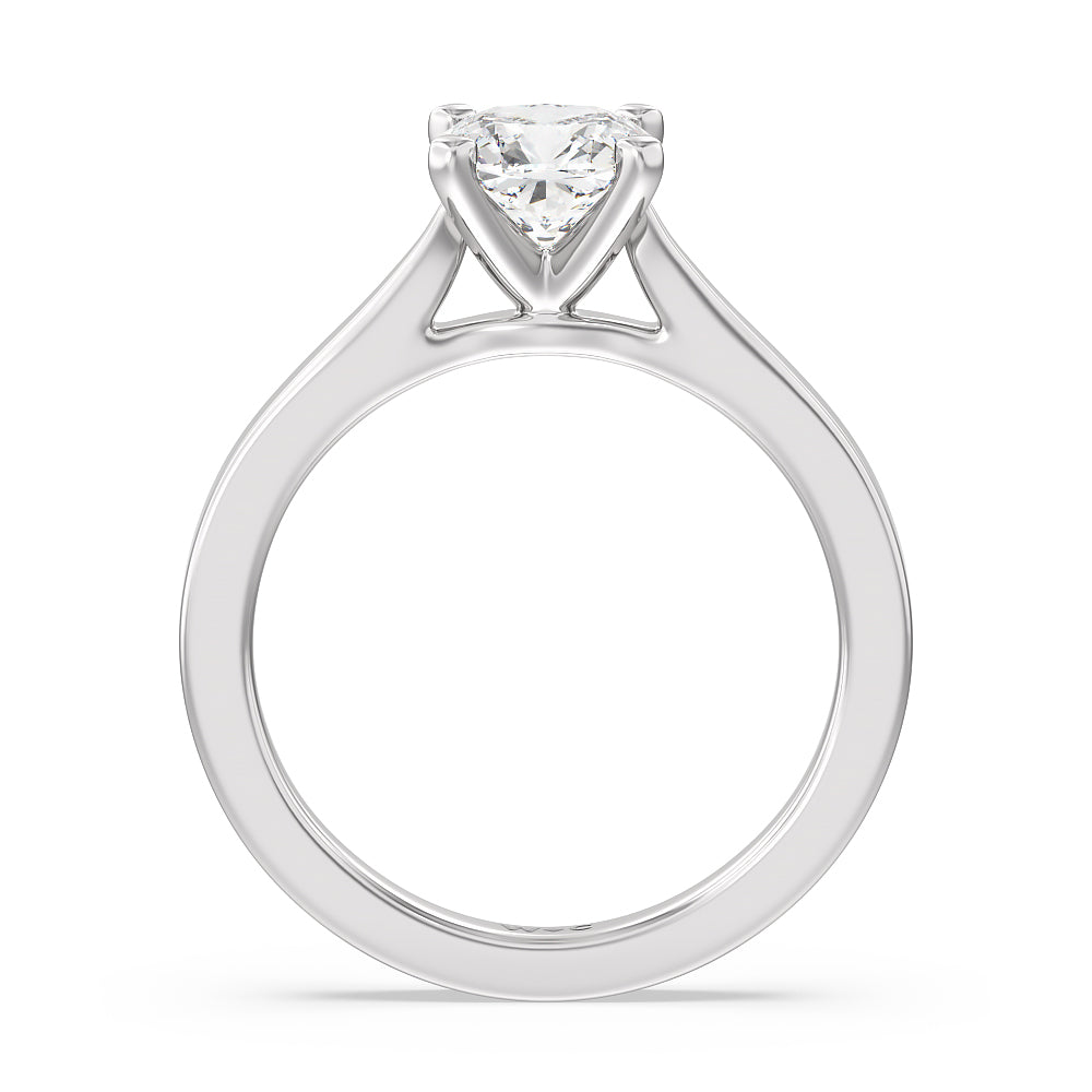 Medi Sleek Cathedral Solitaire Engagement Ring with Cushion Cut Diamond in 14KT Platinum view 2
