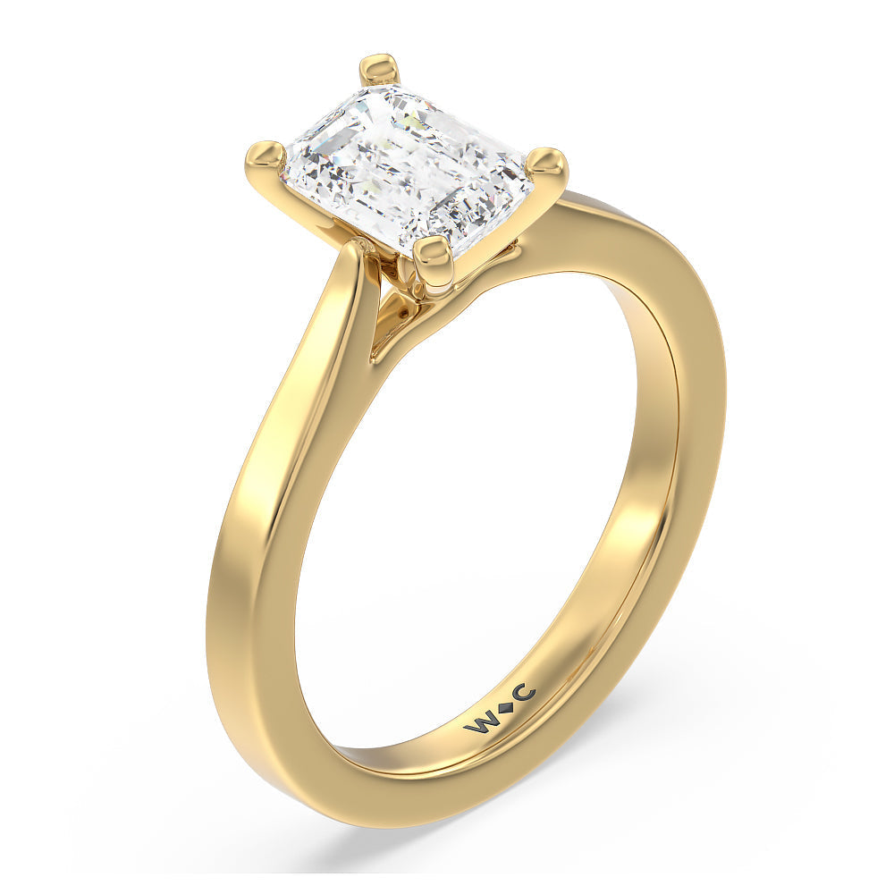Medi Sleek Cathedral Solitaire Engagement Ring with Emerald Cut Diamond in 14KT Yellow Gold view 3
