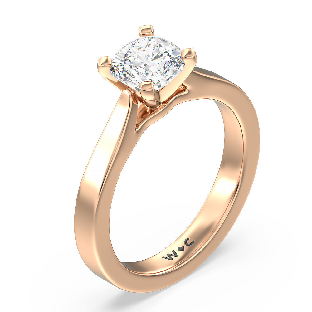 Maxi Sleek Cathedral Solitaire Engagement Ring with Cushion Cut Diamond in 14KT Rose Gold view 3
