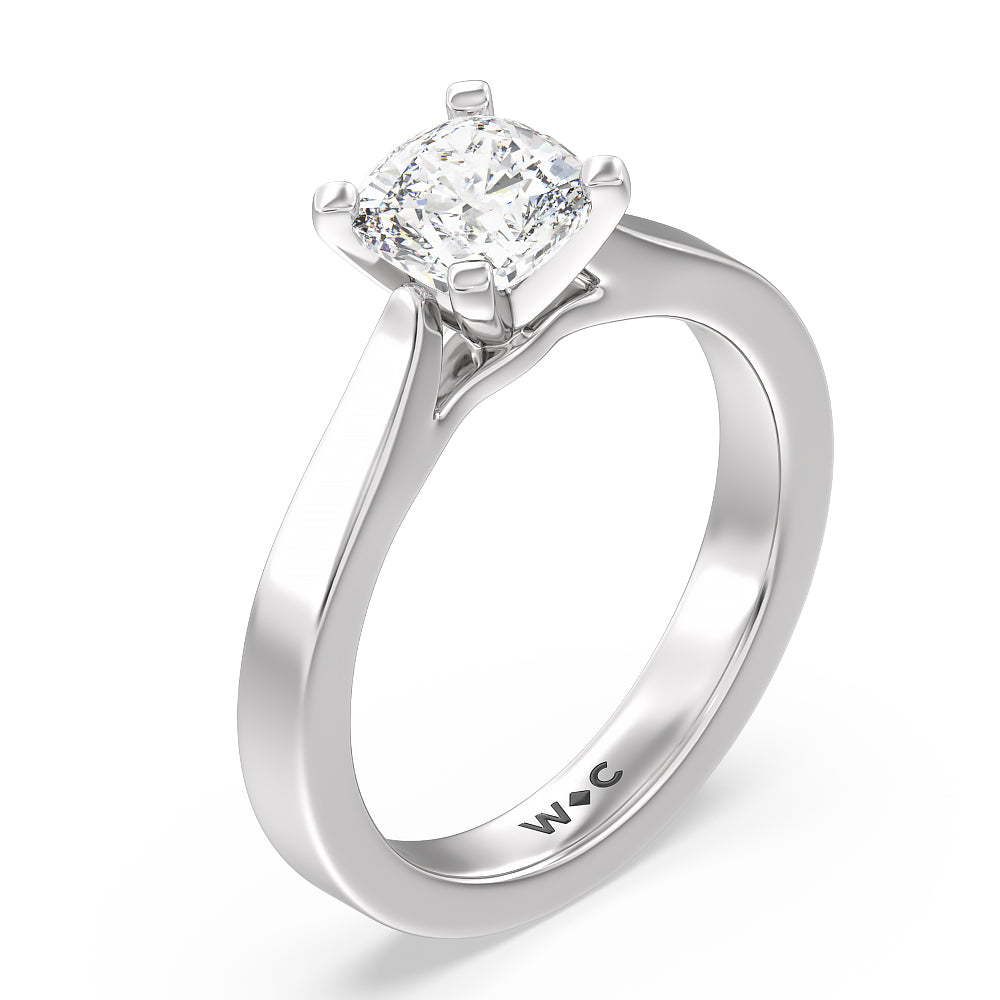 Maxi Sleek Cathedral Solitaire Engagement Ring with Cushion Cut Diamond in 14KT Platinum view 3
