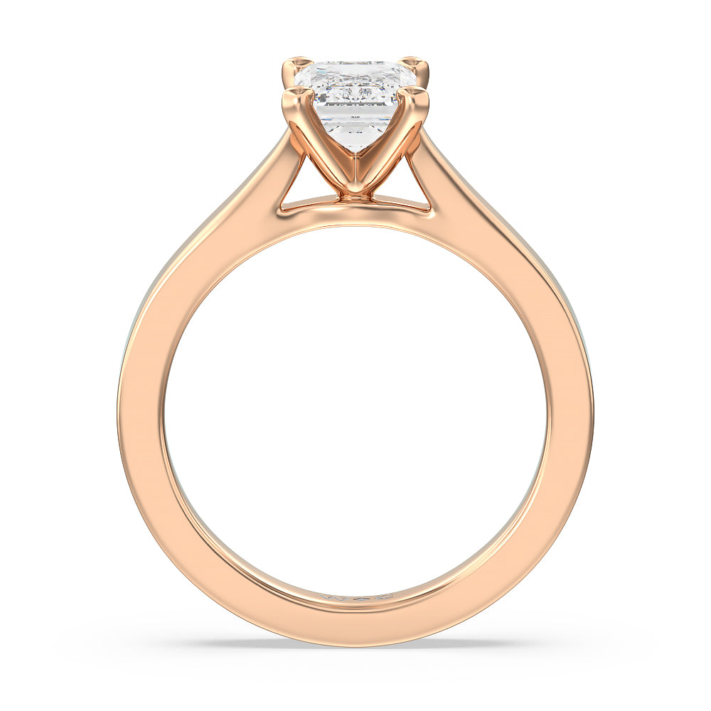 Maxi Sleek Cathedral Solitaire Engagement Ring with Emerald Cut Diamond in 14KT Rose Gold view 2
