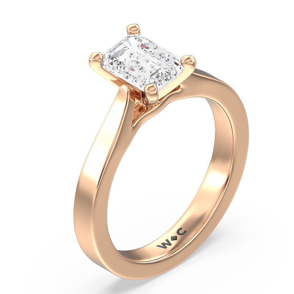 Maxi Sleek Cathedral Solitaire Engagement Ring with Emerald Cut Diamond in 14KT Rose Gold view 3
