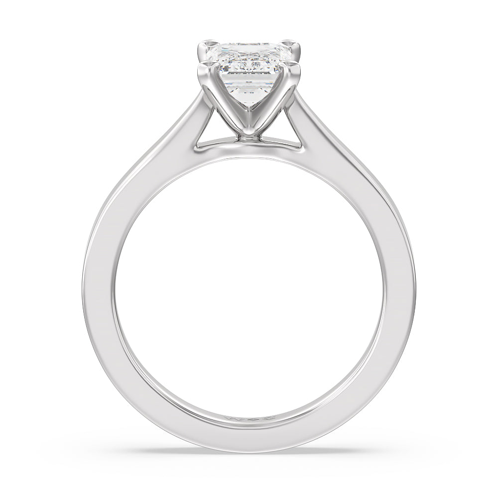 Maxi Sleek Cathedral Solitaire Engagement Ring with Emerald Cut Diamond in 14KT Platinum view 2
