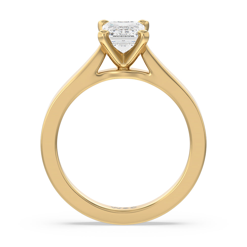 Maxi Sleek Cathedral Solitaire Engagement Ring with Emerald Cut Diamond in 14KT Yellow Gold view 2
