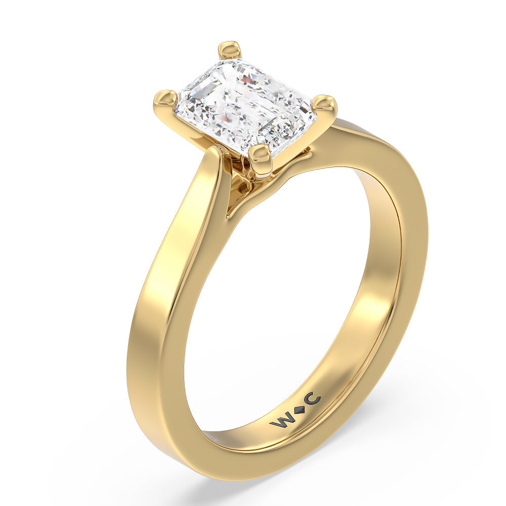 Maxi Sleek Cathedral Solitaire Engagement Ring with Emerald Cut Diamond in 14KT Yellow Gold view 3
