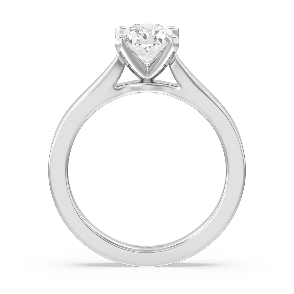 Maxi Sleek Cathedral Solitaire Engagement Ring with Oval Cut Diamond in 14KT Platinum view 2
