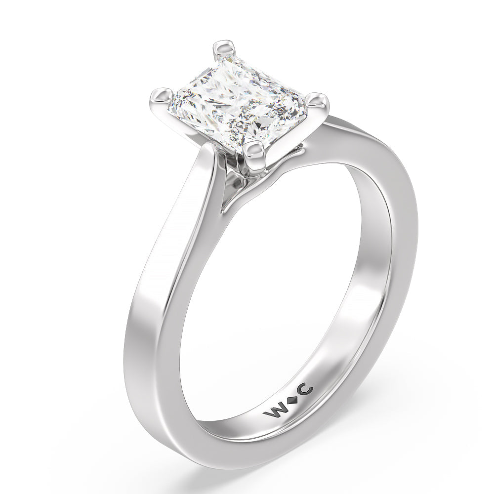 Maxi Sleek Cathedral Solitaire Engagement Ring with Radiant Cut Diamond in 14KT Platinum view 3
