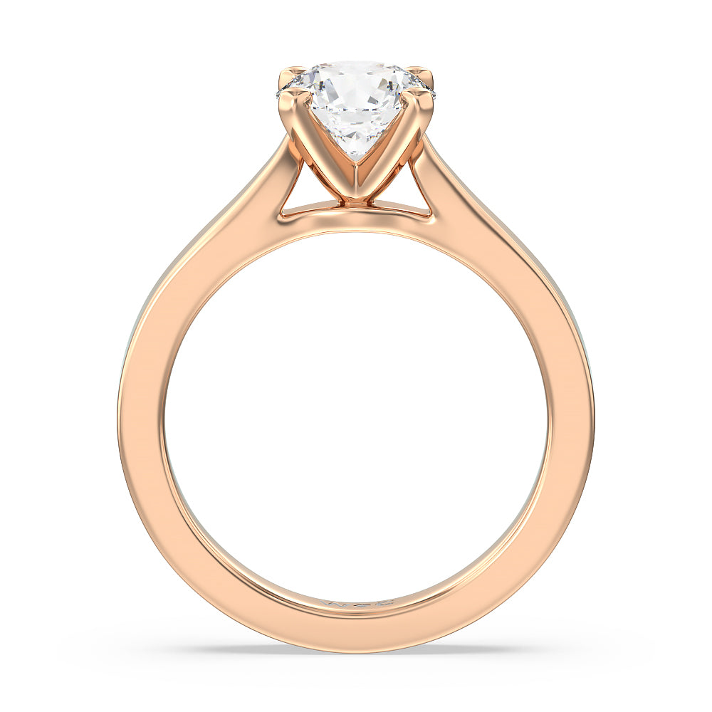 Maxi Sleek Cathedral Solitaire Engagement Ring with Round Cut Diamond in 14KT Rose Gold view 2
