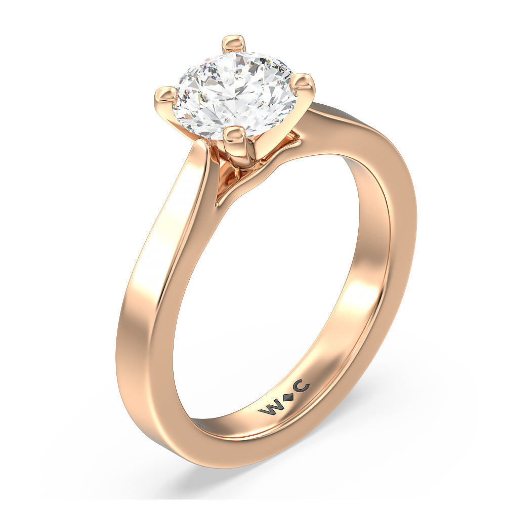 Maxi Sleek Cathedral Solitaire Engagement Ring with Round Cut Diamond in 14KT Rose Gold view 3
