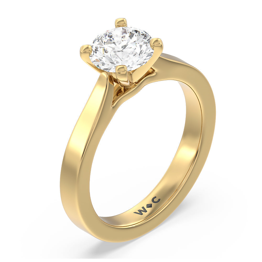 Maxi Sleek Cathedral Solitaire Engagement Ring with Round Cut Diamond in 14KT Yellow Gold view 3
