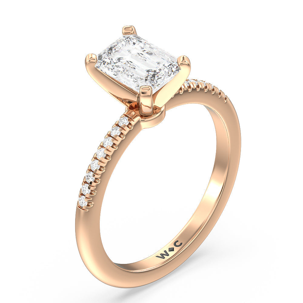 Lyra Fine Micro Pave Diamond Engagement Ring with Emerald Cut Diamond in 14KT Rose Gold view 3
