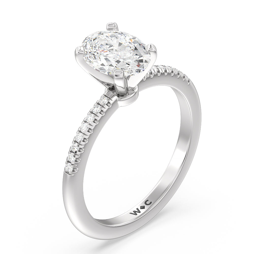 Lyra Fine Micro Pave Diamond Engagement Ring with Oval Cut Diamond in 14KT Platinum view 3
