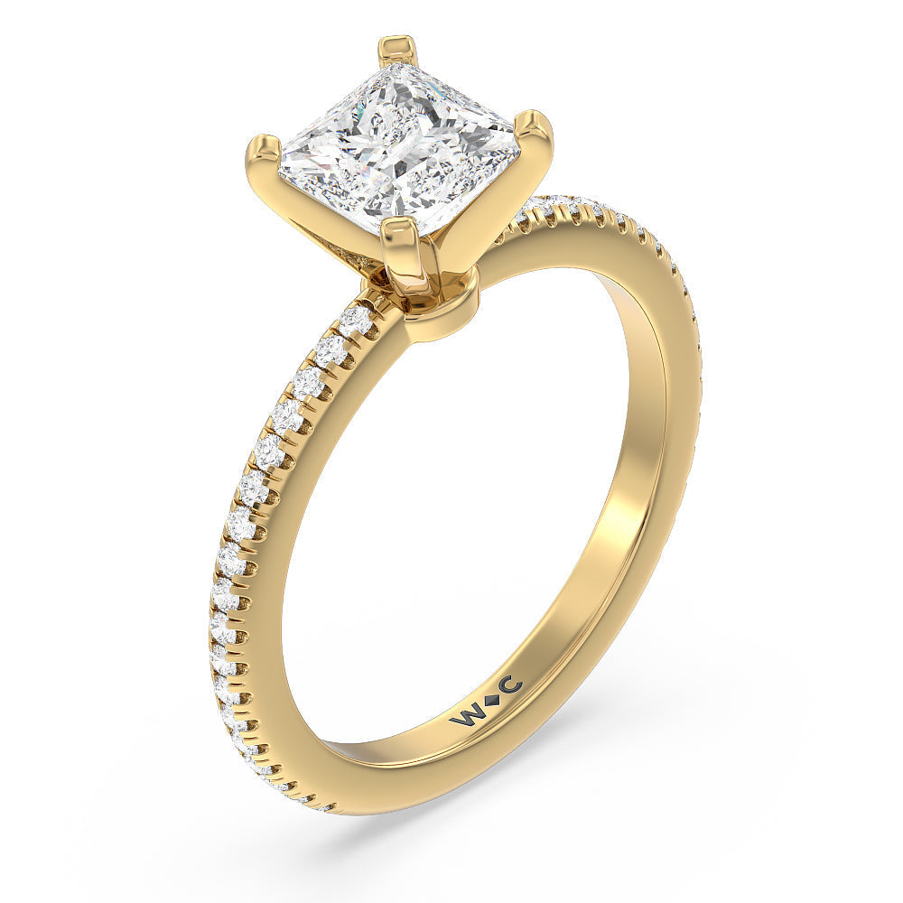Ara Fine Micro Pave Diamond Engagement Ring with Princess Cut Diamond in 14KT Yellow Gold view 3
