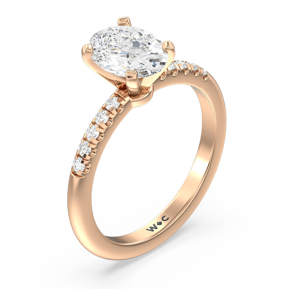 Lyra Midi Micro Pave Diamond Engagement Ring with Oval Cut Diamond in 14KT Rose Gold view 3
