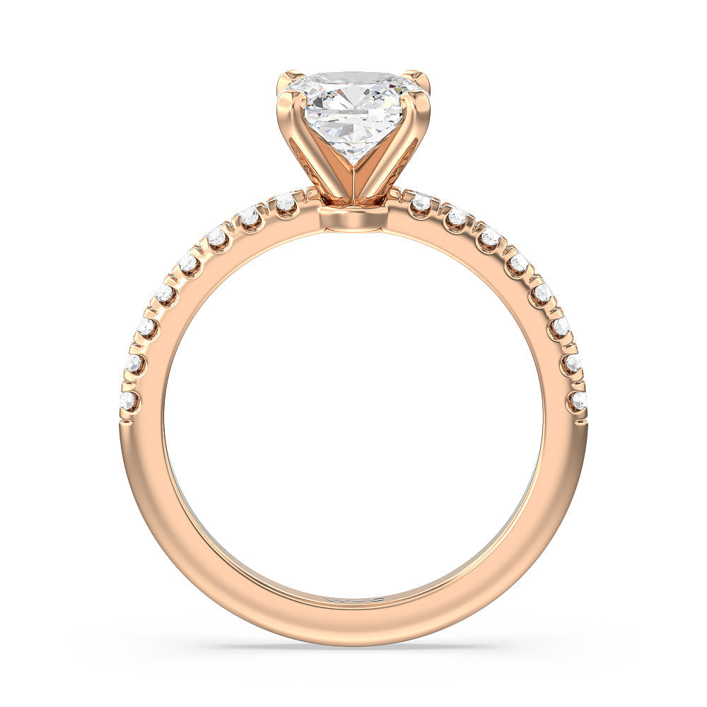 Vela Micro Pave Diamond Engagement Ring with Cushion Cut Diamond in 14KT Rose Gold view 2
