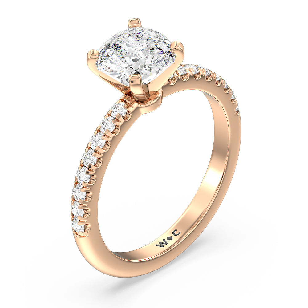 Vela Micro Pave Diamond Engagement Ring with Cushion Cut Diamond in 14KT Rose Gold view 3
