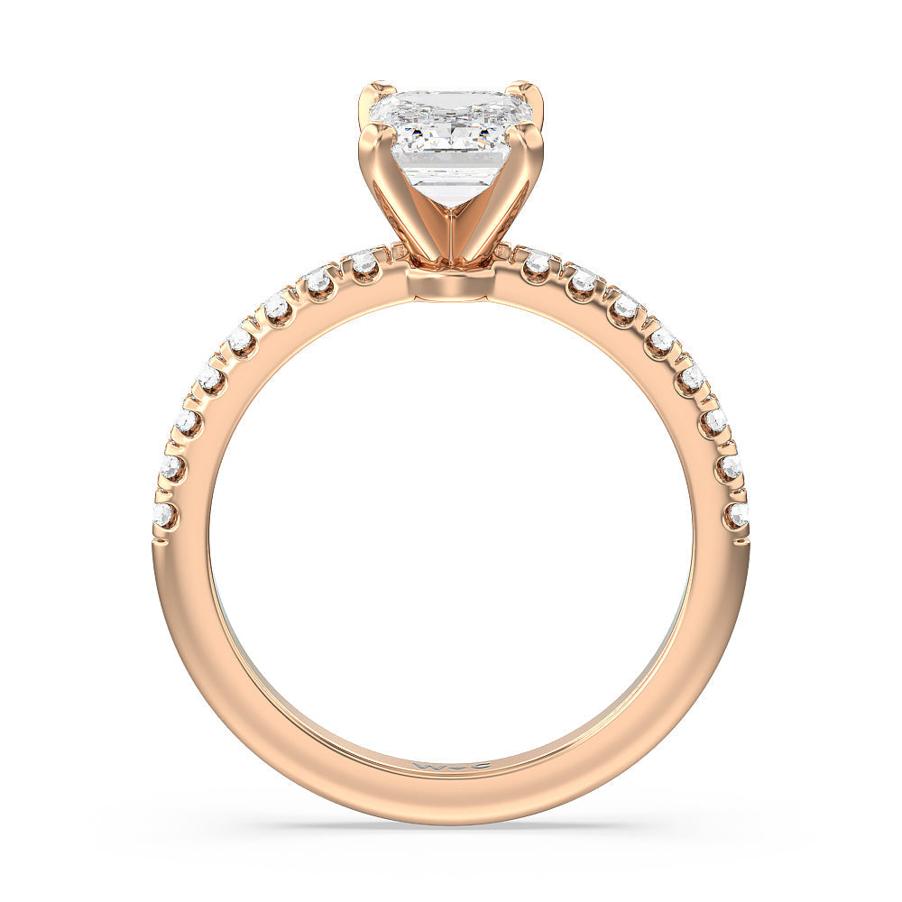 Vela Micro Pave Diamond Engagement Ring with Emerald Cut Diamond in 14KT Rose Gold view 2

