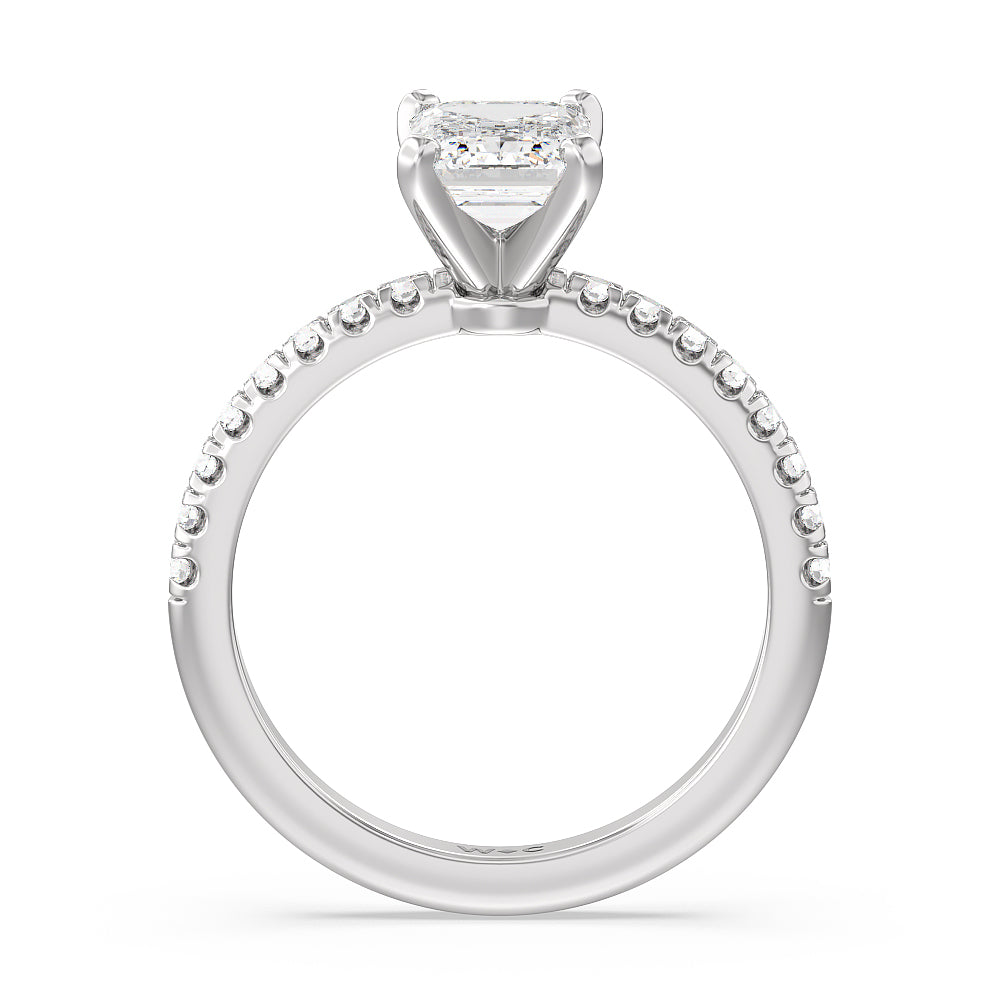 Vela Micro Pave Diamond Engagement Ring with Emerald Cut Diamond in 14KT Platinum view 2

