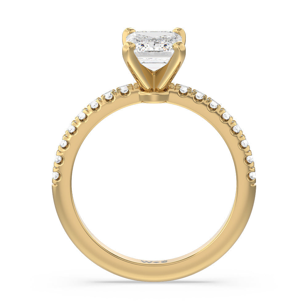 Vela Micro Pave Diamond Engagement Ring with Emerald Cut Diamond in 14KT Yellow Gold view 2
