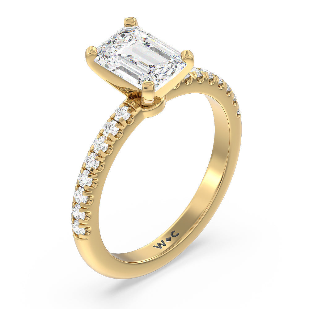 Vela Micro Pave Diamond Engagement Ring with Emerald Cut Diamond in 14KT Yellow Gold view 3
