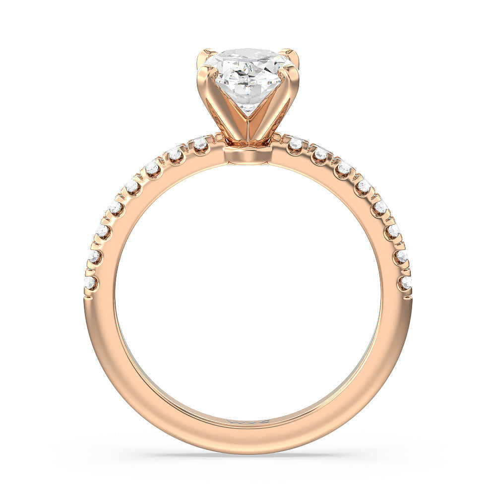 Vela Micro Pave Diamond Engagement Ring with Oval Cut Diamond in 14KT Rose Gold view 2
