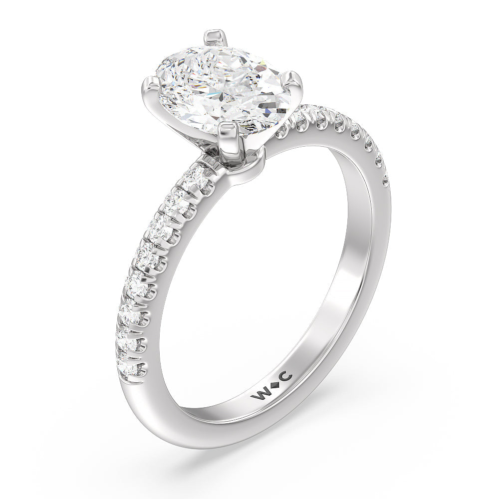 Vela Micro Pave Diamond Engagement Ring with Oval Cut Diamond in 14KT Platinum view 3
