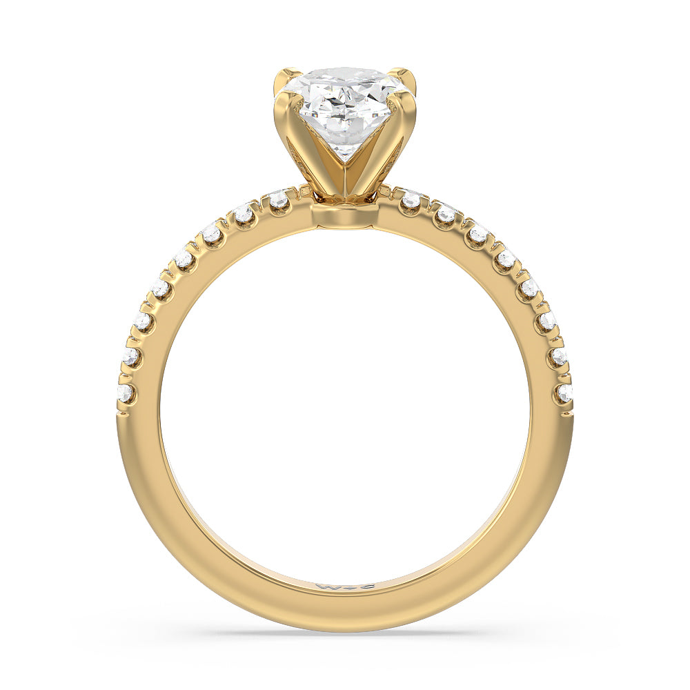 Vela Micro Pave Diamond Engagement Ring with Oval Cut Diamond in 14KT Yellow Gold view 2
