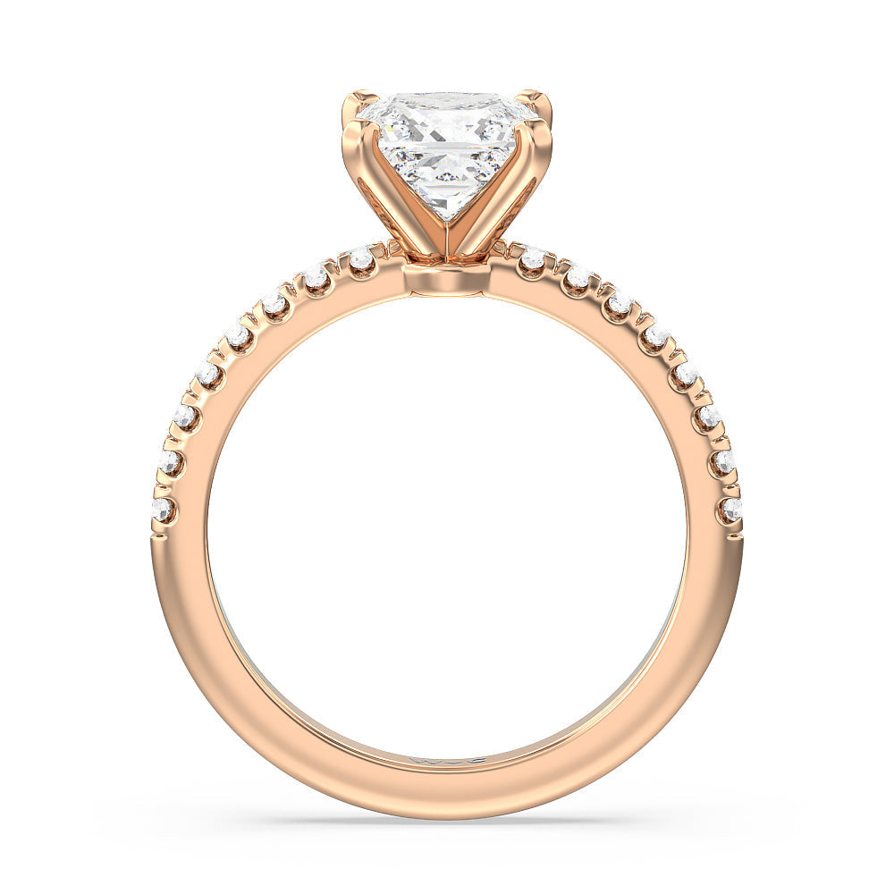 Vela Micro Pave Diamond Engagement Ring with Princess Cut Diamond in 14KT Rose Gold view 2
