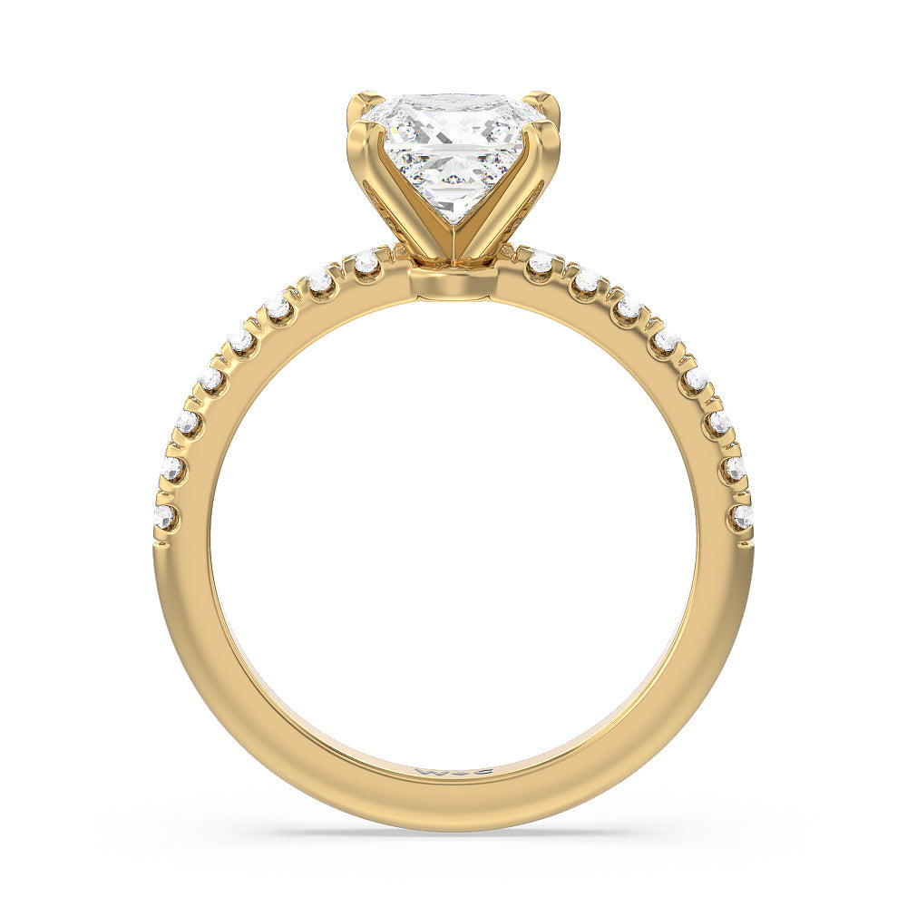 Vela Micro Pave Diamond Engagement Ring with Princess Cut Diamond in 14KT Yellow Gold view 2

