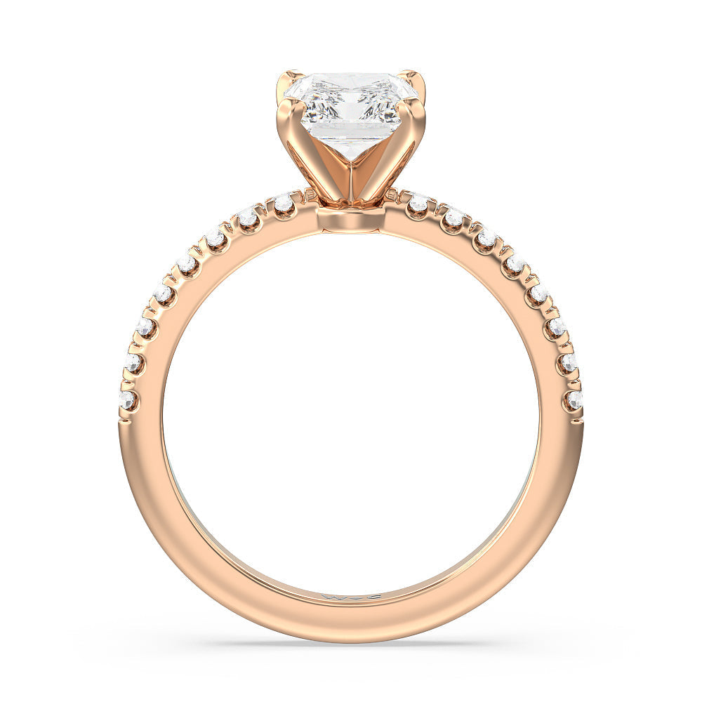 Vela Micro Pave Diamond Engagement Ring with Radiant Cut Diamond in 14KT Rose Gold view 2
