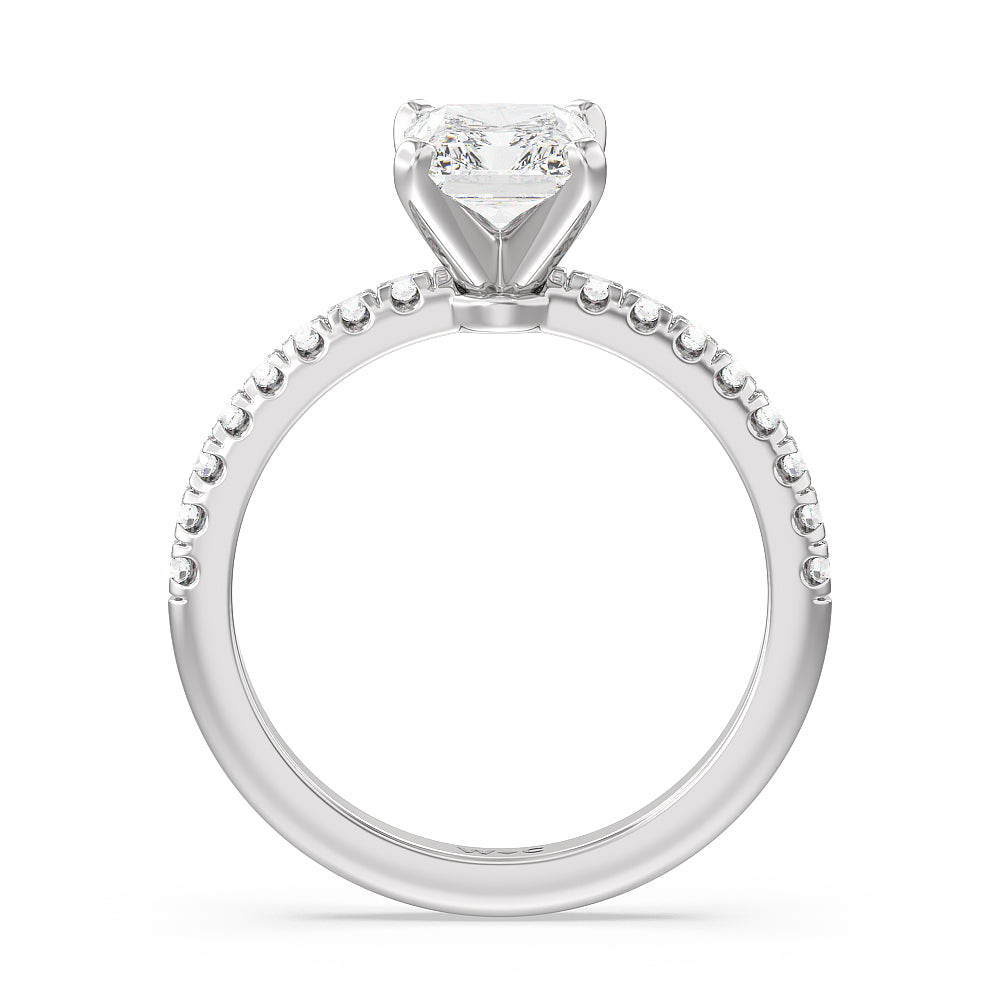 Vela Micro Pave Diamond Engagement Ring with Radiant Cut Diamond in 14KT Platinum view 2
