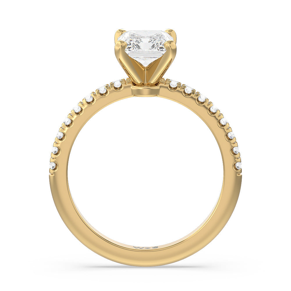 Vela Micro Pave Diamond Engagement Ring with Radiant Cut Diamond in 14KT Yellow Gold view 2
