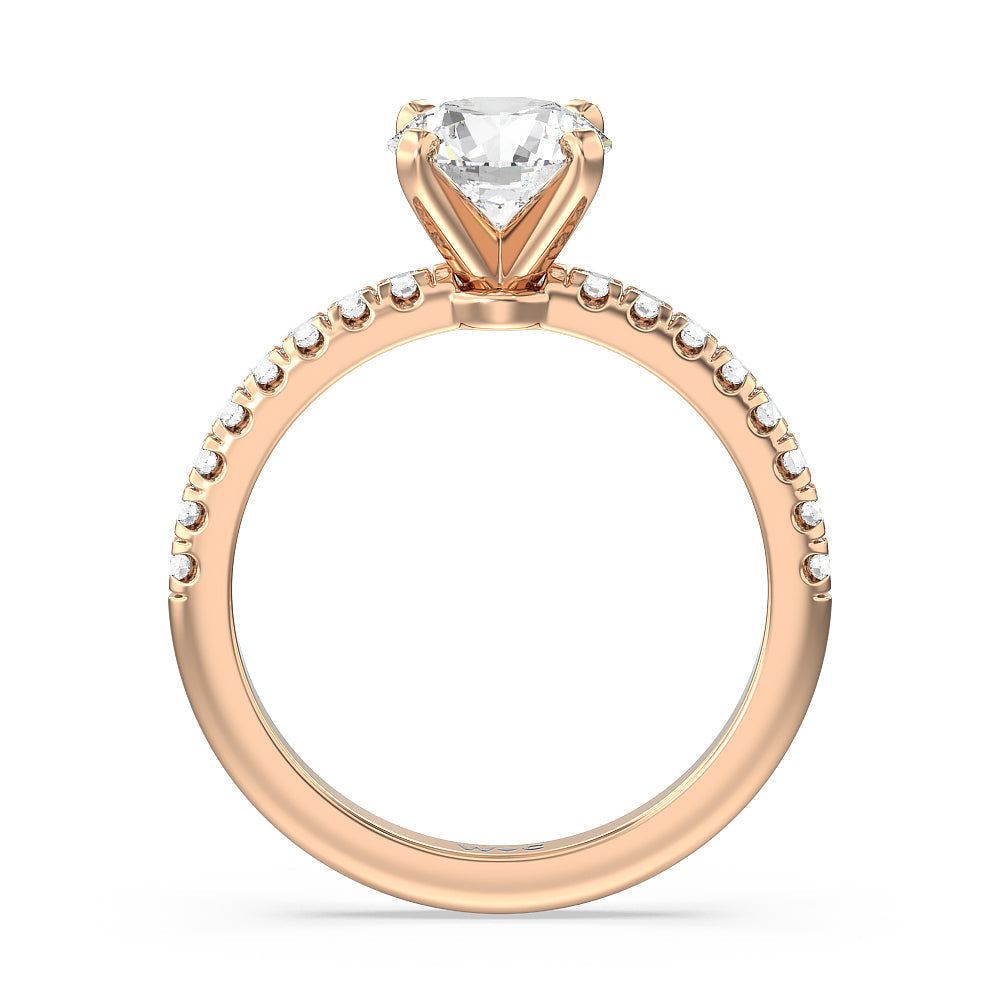 Vela Micro Pave Diamond Engagement Ring with Round Cut Diamond in 14KT Rose Gold view 2
