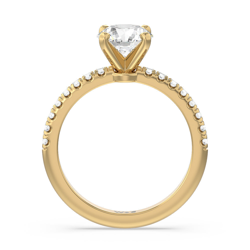 Vela Micro Pave Diamond Engagement Ring with Round Cut Diamond in 14KT Yellow Gold view 2

