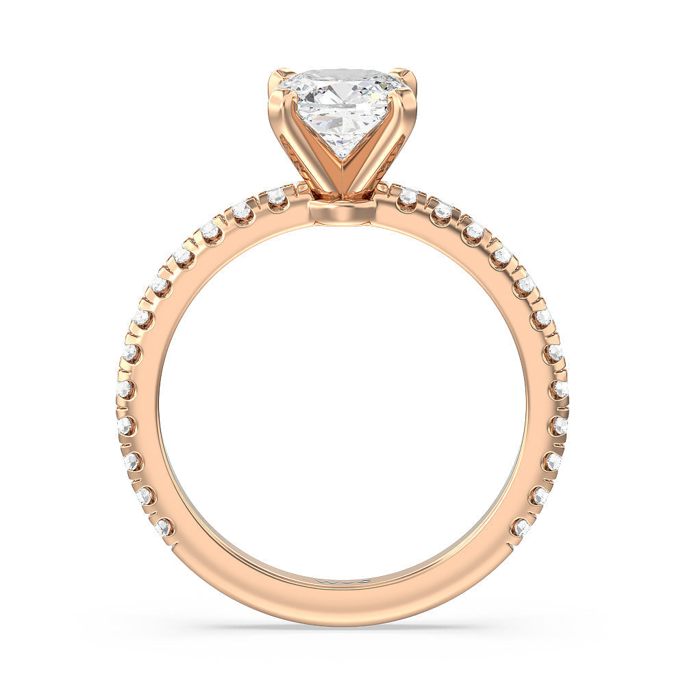 Ara Medi Micro Pave Diamond Engagement Ring with Cushion Cut Diamond in 14KT Rose Gold view 2
